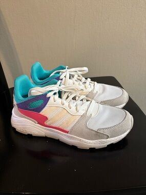 adidas White Sneakers with Teal, Purple & Pink Accents